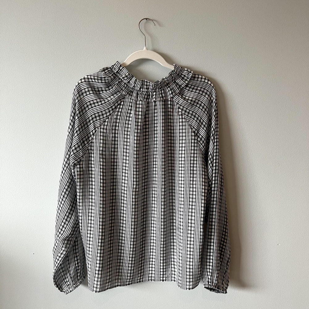 Ann Taylor Plaid Ruffled Raglan Sleeve Top - Picture 5 of 6